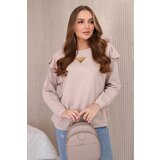 Kesi Cotton blouse with ruffles on the shoulders beige Cene