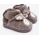 Kesi Children's insulated slippers with teddy bear, grey Eberra