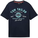 TOM TAILOR Men + Majica voda / temno modra / bela