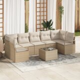 vidaXL 8-delni vrtni kavč set z blazinami bež poli ratan | Shoptok.si