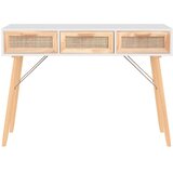  Konzolni stol bijeli 105 x 30 x 75 cm borovina i prirodni ratan | shoptok.hr