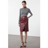 Trendyol Dark Red Limited Edition Faux Snakeskin Slit Detailed Midi Woven Skirt