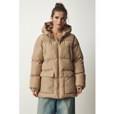  Women's Beige Hooded Down Jacket | shoptok.hr