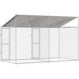  Kavez za psa s krovom Srebrno 400 x 200 x 256 cm Čelik i PE | shoptok.hr