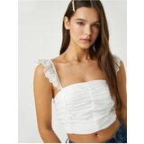 Koton Crop Top Embroidered Frilly Strap Detailed Pleated Square Collar Cene