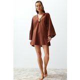 Trendyol Brown Mini 100% Cotton Beach Dress with Woven Accessories Cene