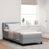 vidaXL Box Spring krevet s madracem svjetlosive boje 100x200 cm tkanina, uzglavlje s dizajnom linije svjetlosive boje 100 cm tkanina | shoptok.hr