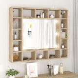 vidaXL omarica z ogledalom in LED lučkami sonoma hrast 91x15x76,5 cm Cene