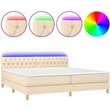  Box spring postelja z vzmetnico LED krem 200x200 cm blago, (20901341) | Shoptok.si