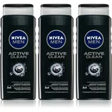Nivea Men Active Clean gel za tuširanje za muškarce 3 x 500 ml (ekonomično pakiranje)