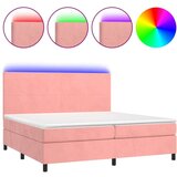  Box spring postelja z vzmetnico LED roza 200x200 cm žamet | Shoptok.si