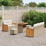  8-delni vrtni sofa set z blazinami Bež Poli ratan Akacija | Shoptok.si