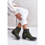 Zazoo Insulated suede ankle boots with a zipper dark green 60478 | Shoptok.si