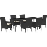 vidaXL 7-dijelni vrtni set za ručavanje s jastučićima crni poli ratan, Vrtni stol crni 200x80x73 cm kaljeno staklo Cijene
