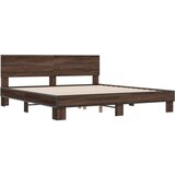 vidaXL Posteljni okvir rjav hrast 200x200 cm inženirski les in kovina, (21151883) | Shoptok.si
