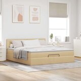 vidaXL Otomanski posteljni okvir z vzmetnico krem 180x200 cm blago | Shoptok.si