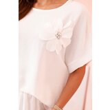 Kesi Włoski Women's viscose set with decorative flower and wide trousers - fuchsia white | Shoptok.si