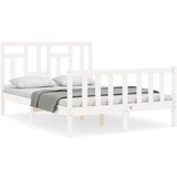 The Living Store Posteljni okvir z vzglavjem bel 120x200 cm trden les - Posteljni Okvir, (21525893) | Shoptok.si