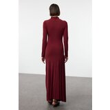 Trendyol Burgundy Fitted/Fits the Body Stand Collar Long Sleeve Flexible Maxi Knit Dress | Shoptok.si