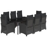  9-dijelni vrtni blagovaonski set s jastucima crni od poliratana Crna Dužina stola 200 cm | Shoptok.si