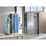 eurokraft basic Omara s predelki z zaklepanjem AMSTERDAM, širina 400 mm, vrtljivi zapah za ključavnico obešanko, vrata svetlo siva | Shoptok.si
