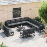 vidaXL Vrtna sedežna garnitura 13 pcs Črna 353 x 353 x 71 cm Aluminij | Shoptok.si