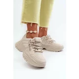 Kesi Women's sneakers with a chunky sole with decorative lacing beige Relissa