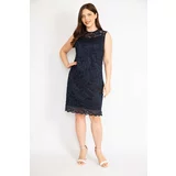 Şans Women's Navy Plus Size Lined Lace Dress with Concealed Zipper at the Back.