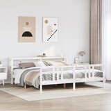 Maison Chic Posteljni okvir - Dvoposteljna postelja - Zakonska postelja z vzglavjem brez vzmetnice bel 200x200 cm, (21694516) | Shoptok.si