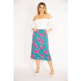 Şans Women's Plus Size Green Viscose Lycra Skirt with Elastic Waist | Eponuda.ba