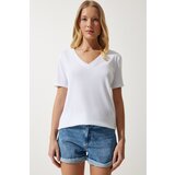  Women's White V Neck Modal Knitted T-Shirt Cene