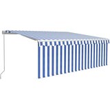 Tenda na ručno uvlačenje s roletom LED 4,5 x 3 m plavo-bijela | shoptok.hr