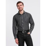 Ombre Men's denim shirt with embroidered pocket - black | shoptok.hr