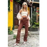 Trend Alaçatı Stili Women's Brown Palazzo Jeans with Four Pockets