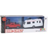 Metalni set vozila Pickup s kamperom DIE-CAST - crveno/bijeli | shoptok.hr