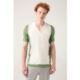 Avva men's aqua green cuban collar color blocked standard fit regular cut buttoned knitwear t-shirt Cene