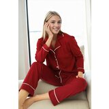 Dewberry 39374 Cotton Buttoned Women Pyjama Set-DARK BURGUNDY | Shoptok.si