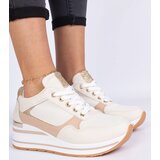 Gemre Beige sneakers decorated with glitter and a metal insert Olaria | Shoptok.si