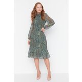 Trendyol Green Shawl Patterned Ruffle Dress Cene