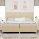  Krem Box Spring Postelja s Blazino 200x200 cm Tkanina, (22051183) | Shoptok.si