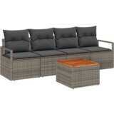 vidaXL Set sofe u vrtu od 5 komada s jastucima sivi poli ratan akacija, 2-sjedna sofa u vrtu s prostorom za pohranu i jastučićima sivi poli ratan | shoptok.hr
