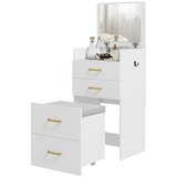 SARAHE 3-v-1 toaletna mizica z ogledalom, nočna omarica, premični stolček, predali, bela, (5000036989) Cene