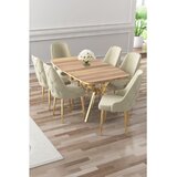 Hanah home trpezarijski set Asel, sto i 6 stolica, ploča u dekoru Hazar, zlatne noge, krem tkanina Babyface | Eponuda.com