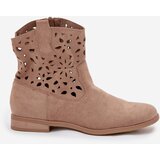 Boto Women's Boots With Perforated Pattern On Flat Heel Eco Suede Beige Athera | Shoptok.si