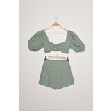 Trendyol Mint Balloon Sleeve Buckled Shorts Blouse Set | shoptok.hr