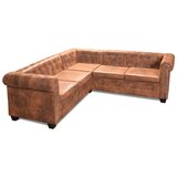 vidaXL Chesterfield kotna sedežna garnitura umetno usnje rjava | Shoptok.si