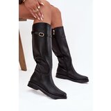 Boto Women's Flat Heel Boots with Strap and Gold Buckle Black Sylvena | shoptok.hr