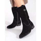 Sergio Leone Black leather women's cowboy boots with heels by | Shoptok.si