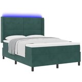 Box spring krevet s LED trakama Zelena 140 x 190 cm Baršun - Tamnozelena 140 x 190 cm Prošiveno gumbima | shoptok.hr