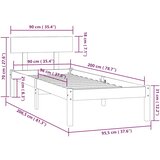  Okvir za krevet od masivne borovine bijeli 90 x 200 cm | shoptok.hr